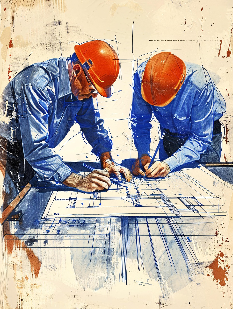 ai generated, engineers, helmets, plans, engineering, blueprint, collaboration, construction, technical drawing, tools, planning, teamwork, design, architecture, schematic, detailed, professional, worktable, technical, precision, project, safety gear, interaction, engineering, engineering, engineering, engineering, engineering